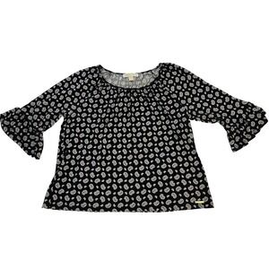 Michael Kors Black Paisley Peasant Top Ruffle Sleeves Boho Chic Size L